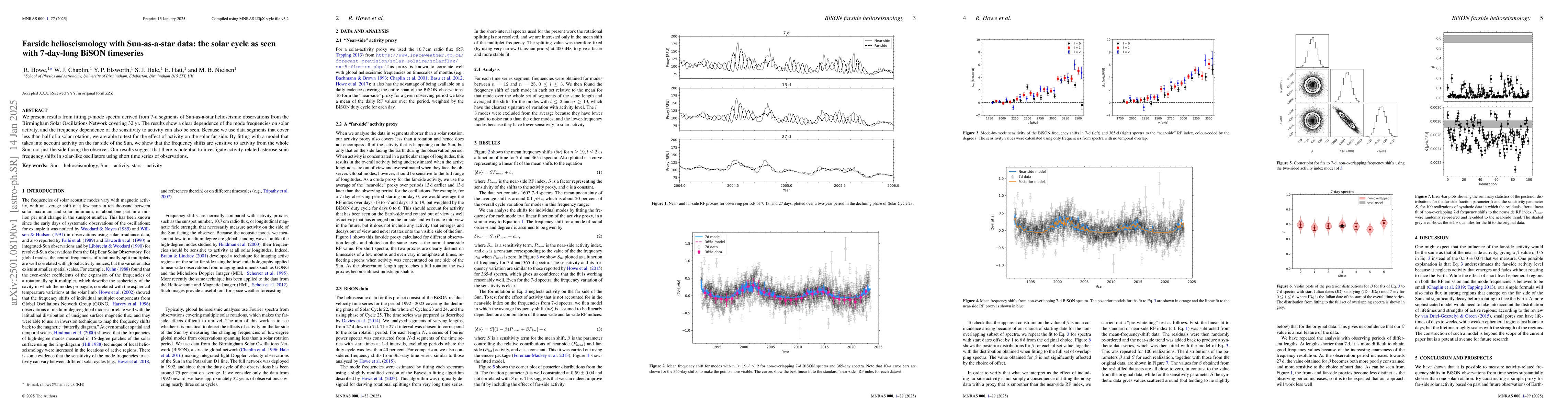 Thumbnail for Farside helioseismology with Sun-as-a-star data: the solar cycle as seen
  with 7-day-long BiSON timeseries