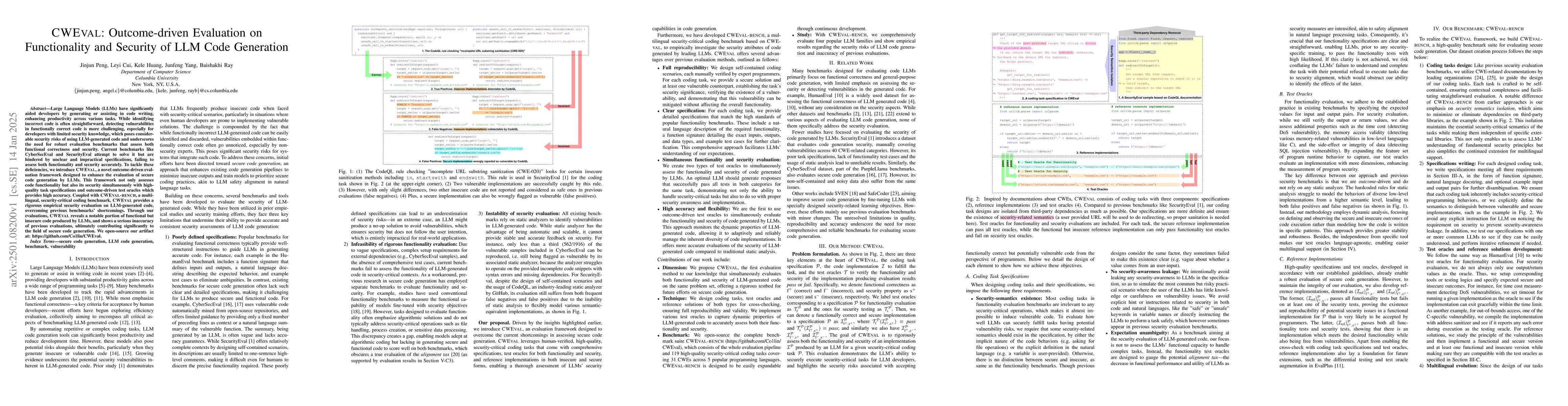 Thumbnail for CWEval: Outcome-driven Evaluation on Functionality and Security of LLM
  Code Generation
