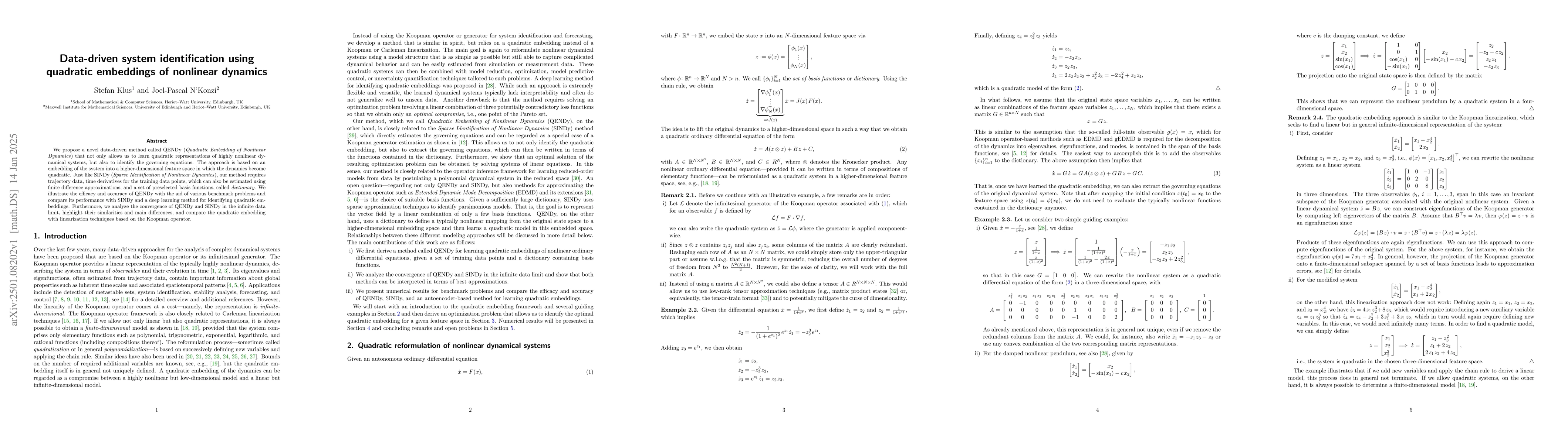 Thumbnail for Data-driven system identification using quadratic embeddings of
  nonlinear dynamics