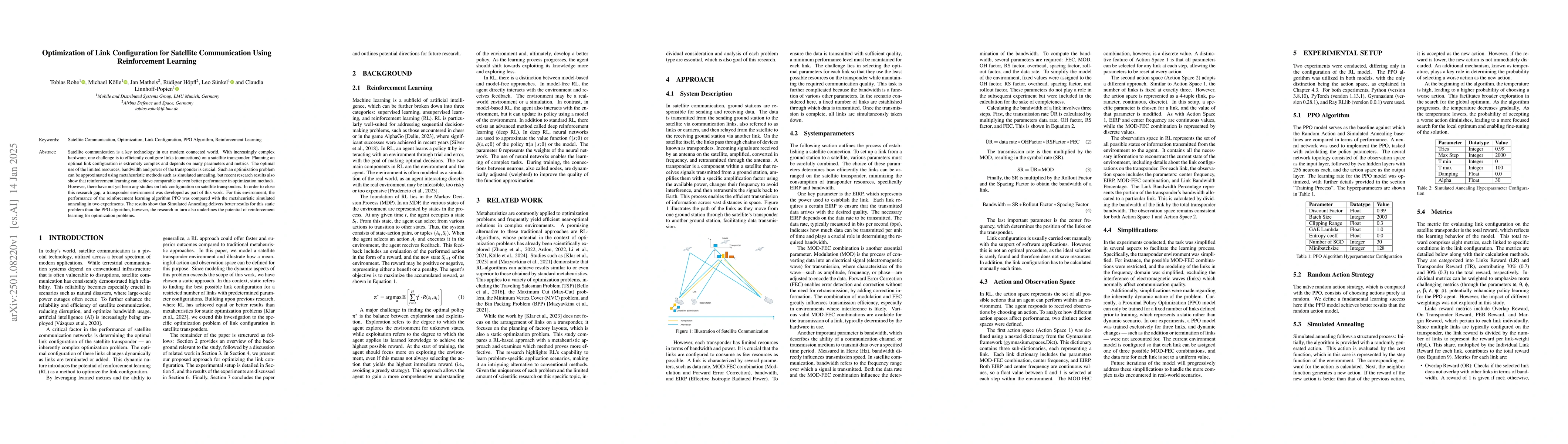 Thumbnail for Optimization of Link Configuration for Satellite Communication Using
  Reinforcement Learning