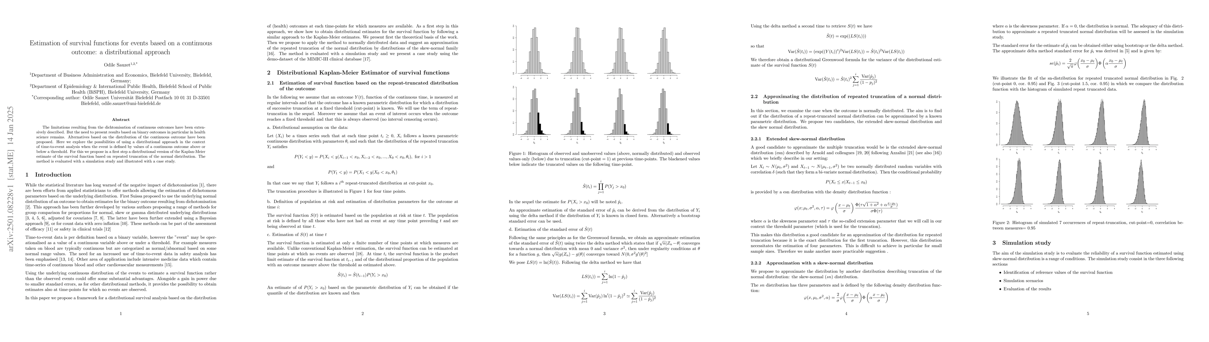 Thumbnail for Estimation of survival functions for events based on a continuous
  outcome: a distributional approach