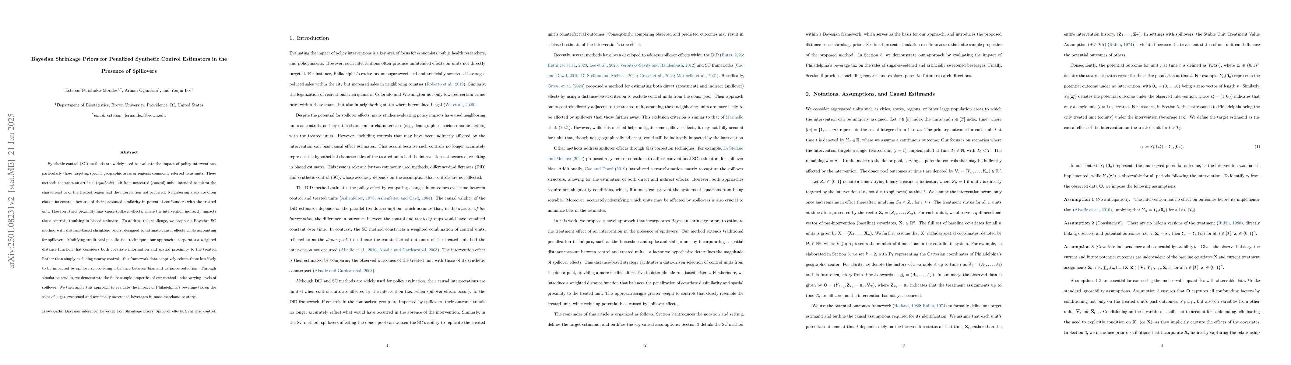 Thumbnail for Bayesian Shrinkage Priors for Penalized Synthetic Control Estimators in
  the Presence of Spillovers