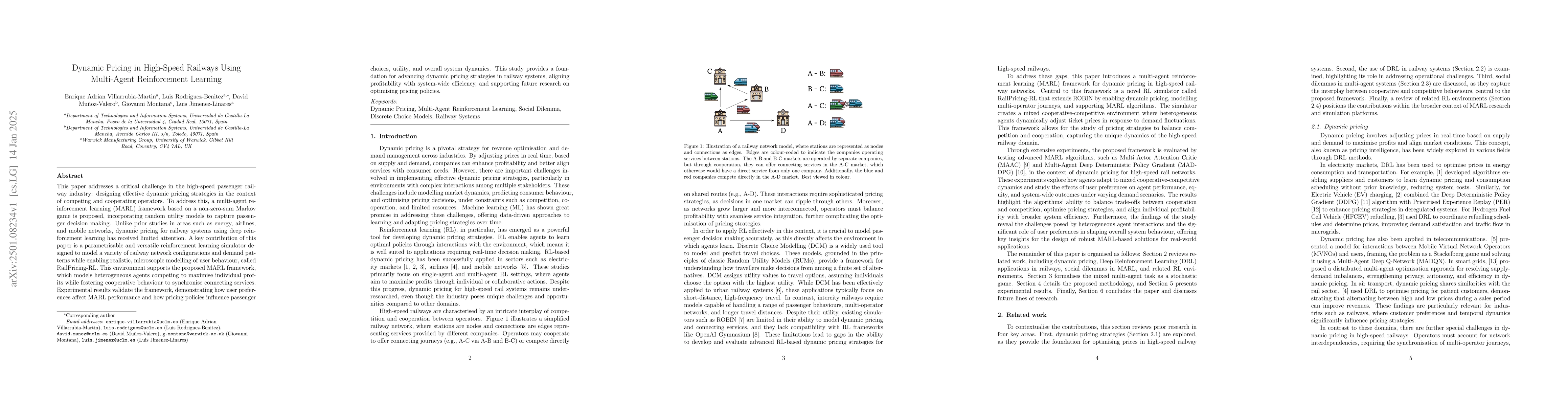 Thumbnail for Dynamic Pricing in High-Speed Railways Using Multi-Agent Reinforcement
  Learning