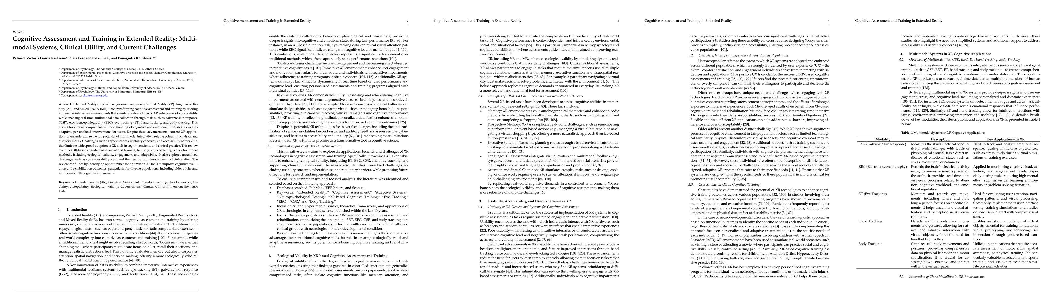 Thumbnail for Cognitive Assessment and Training in Extended Reality: Multimodal
  Systems, Clinical Utility, and Current Challenges
