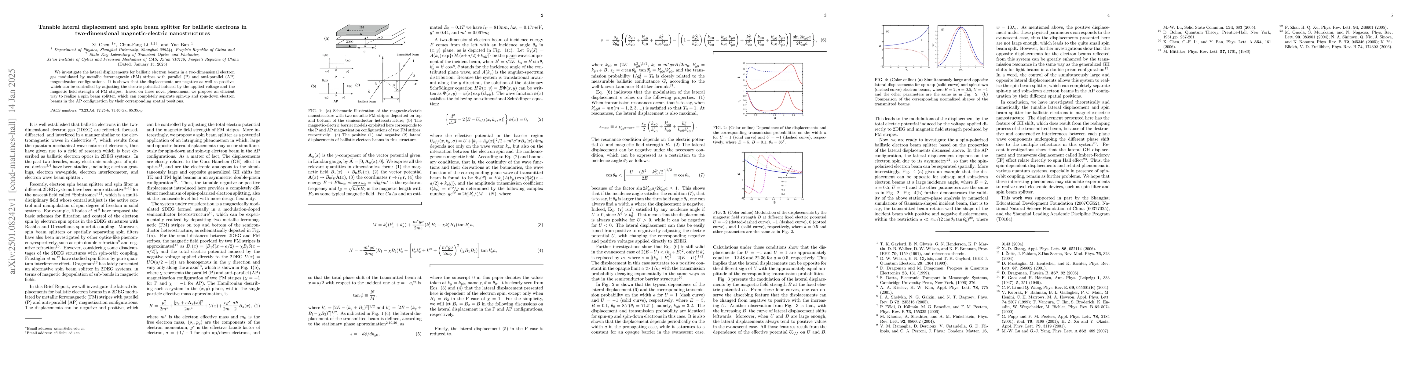 Thumbnail for Tunable lateral displacement and spin beam splitter for ballistic
  electrons in two-dimensional magnetic-electric nanostructures