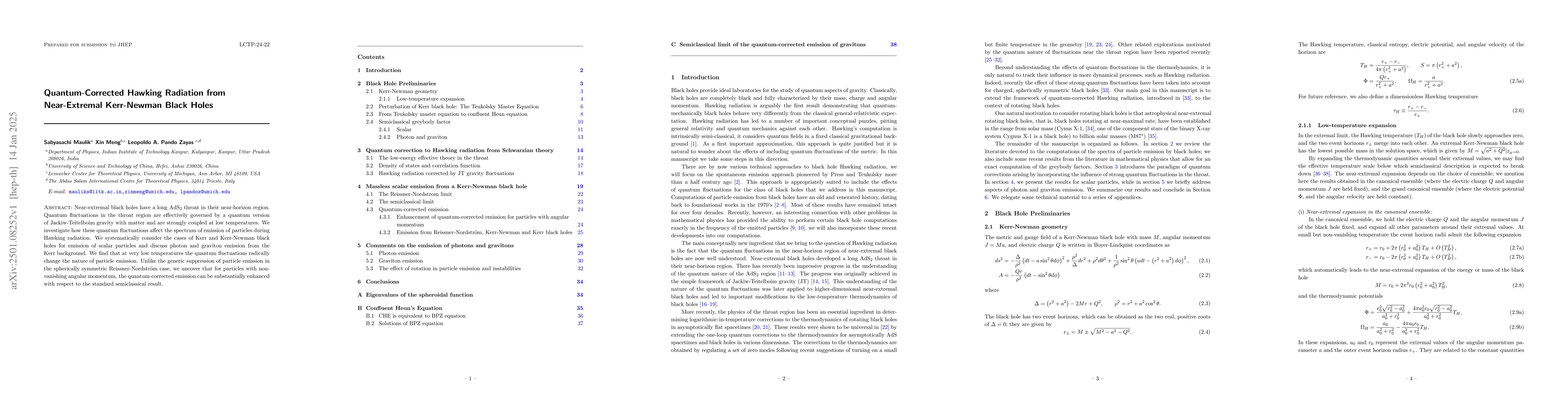 Thumbnail for Quantum-Corrected Hawking Radiation from Near-Extremal Kerr-Newman Black
  Holes