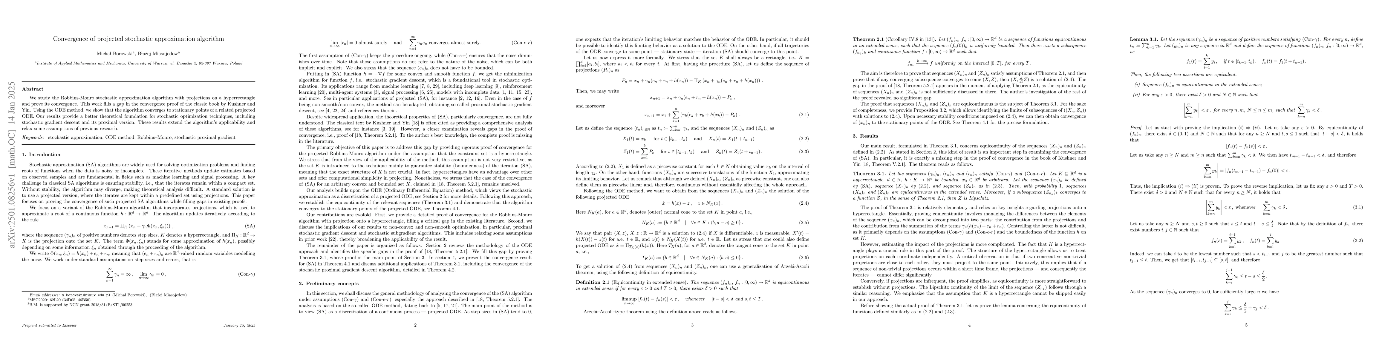 Thumbnail for Convergence of projected stochastic approximation algorithm