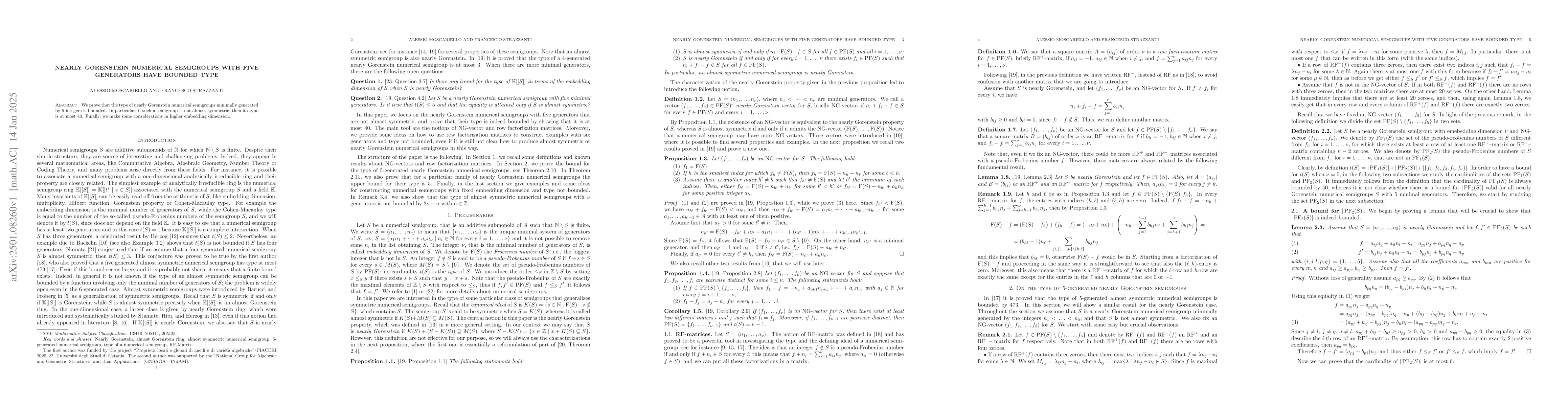 Thumbnail for Nearly Gorenstein numerical semigroups with five generators have bounded
  type
