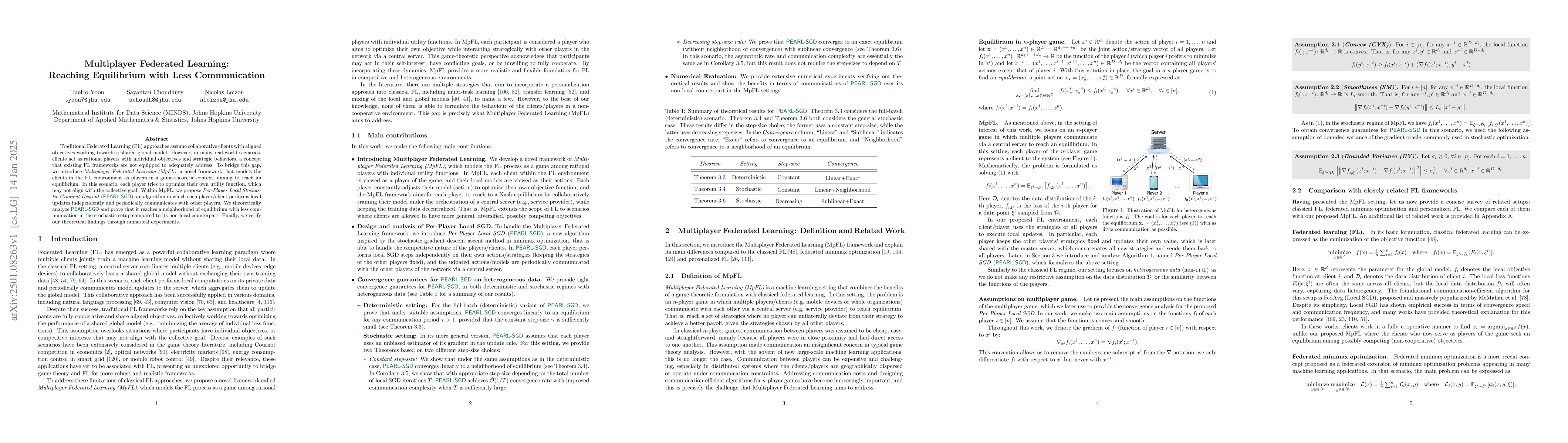 Thumbnail for Multiplayer Federated Learning: Reaching Equilibrium with Less
  Communication