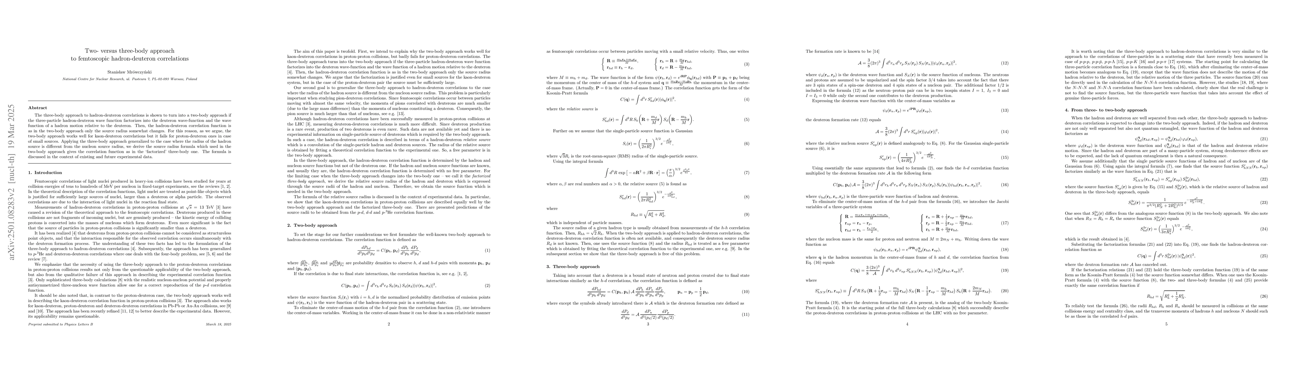 Thumbnail for Two- versus three-body approach to femtoscopic hadron-deuteron
  correlations