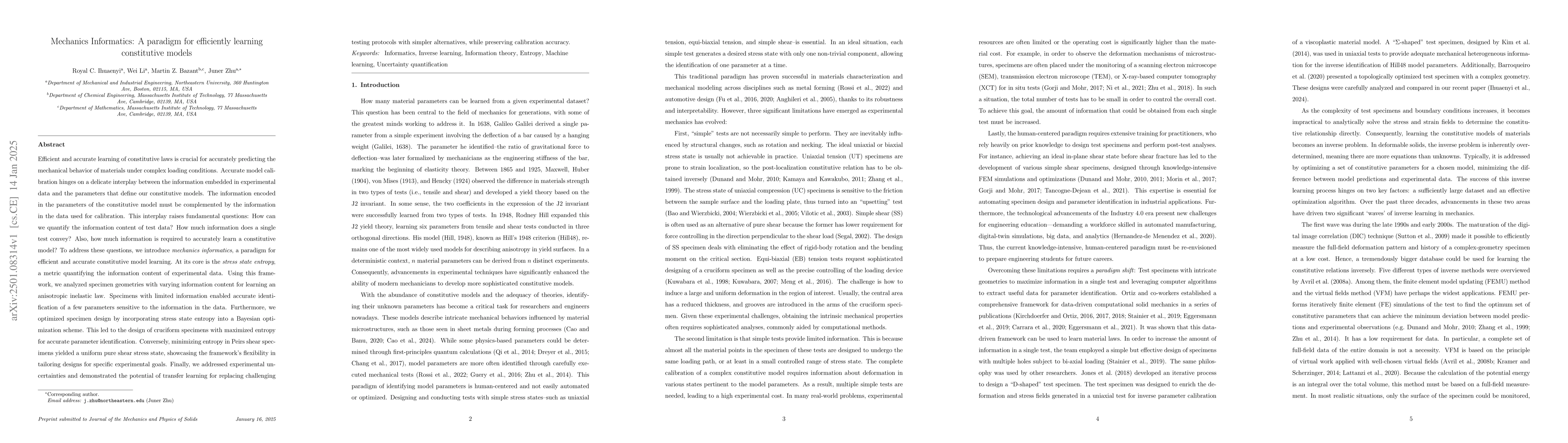 Thumbnail for Mechanics Informatics: A paradigm for efficiently learning constitutive
  models