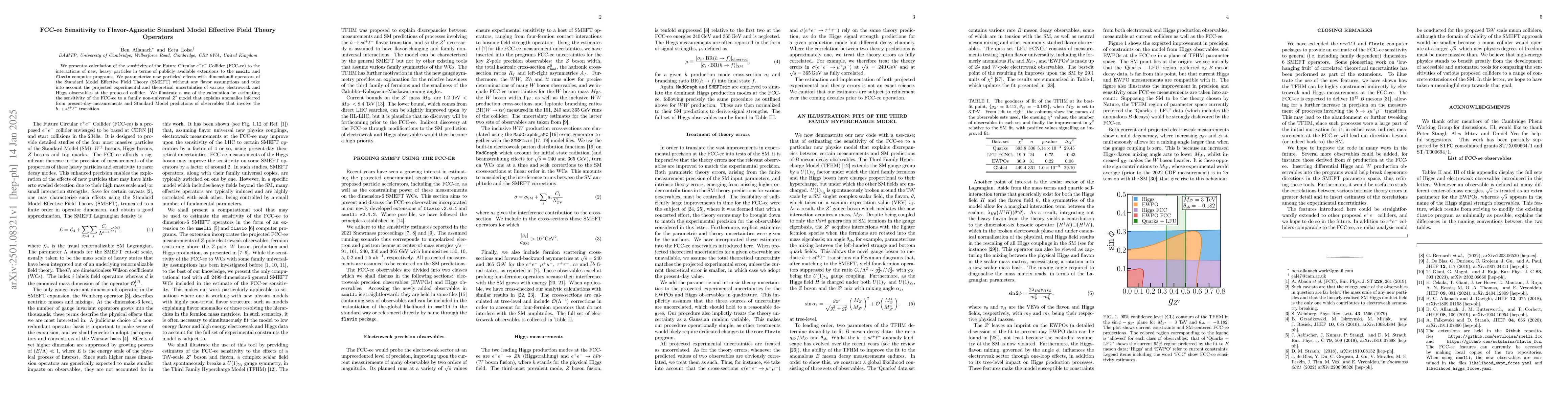 Thumbnail for FCC-ee Sensitivity to Flavor-Agnostic Standard Model Effective Field
  Theory Operators