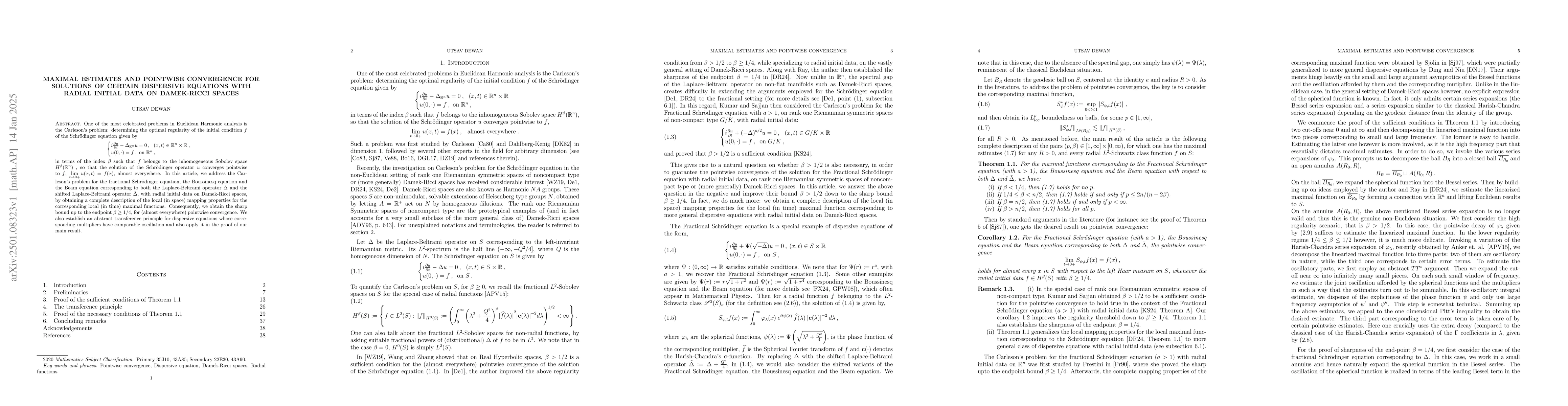 Thumbnail for Maximal estimates and pointwise convergence for solutions of certain
  dispersive equations with radial initial data on Damek-Ricci spaces