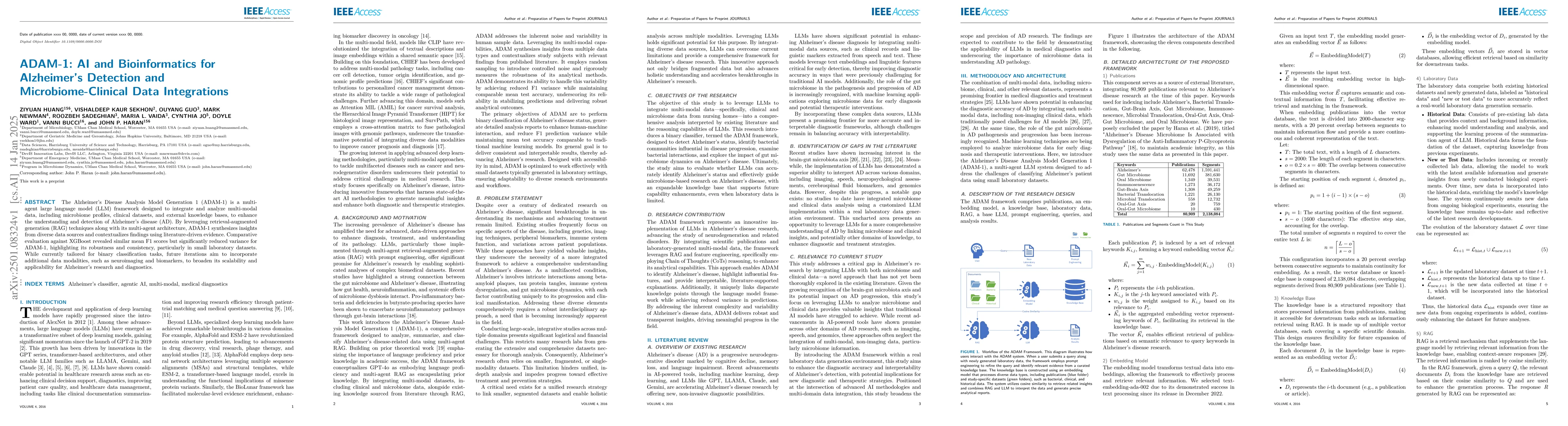Thumbnail for ADAM-1: AI and Bioinformatics for Alzheimer's Detection and
  Microbiome-Clinical Data Integrations