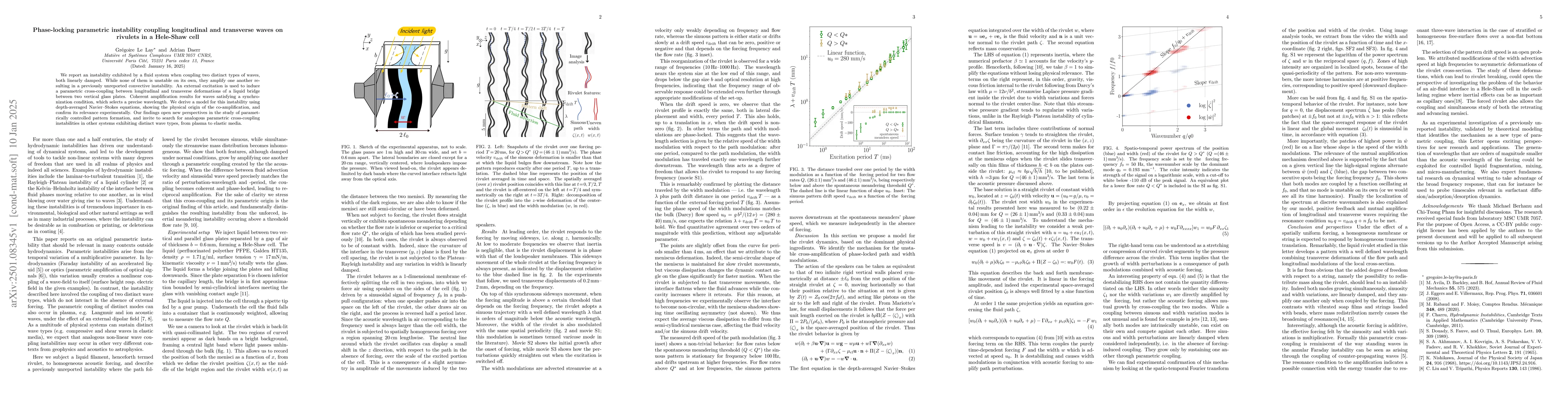 Thumbnail for Phase-Locking Parametric Instability Coupling Longitudinal and
  Transverse Waves on Rivulets in a Hele-Shaw Cell