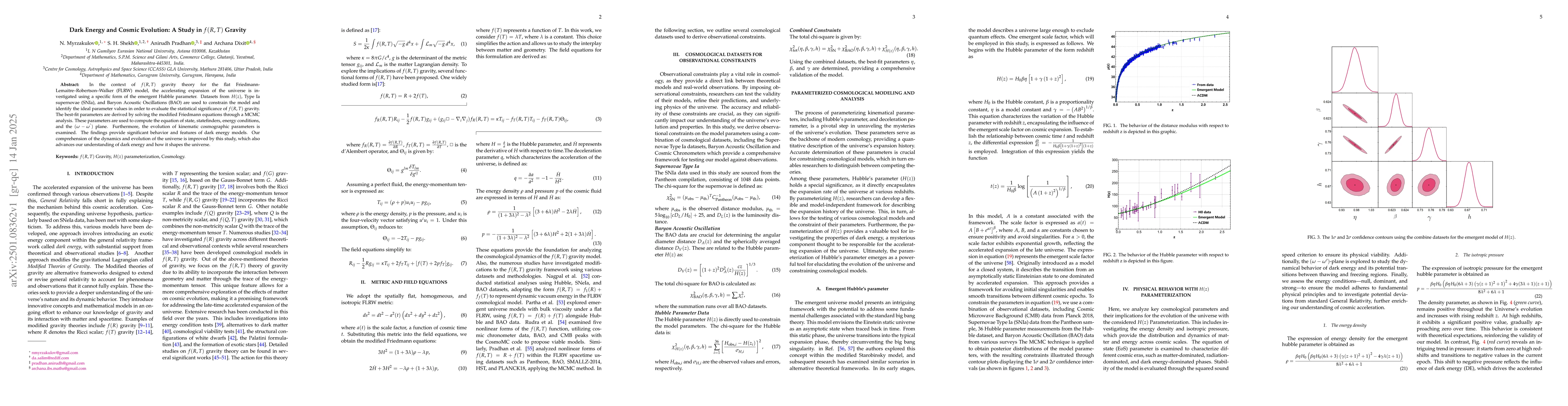 Thumbnail for Dark Energy and Cosmic Evolution: A Study in f (R, T) Gravity