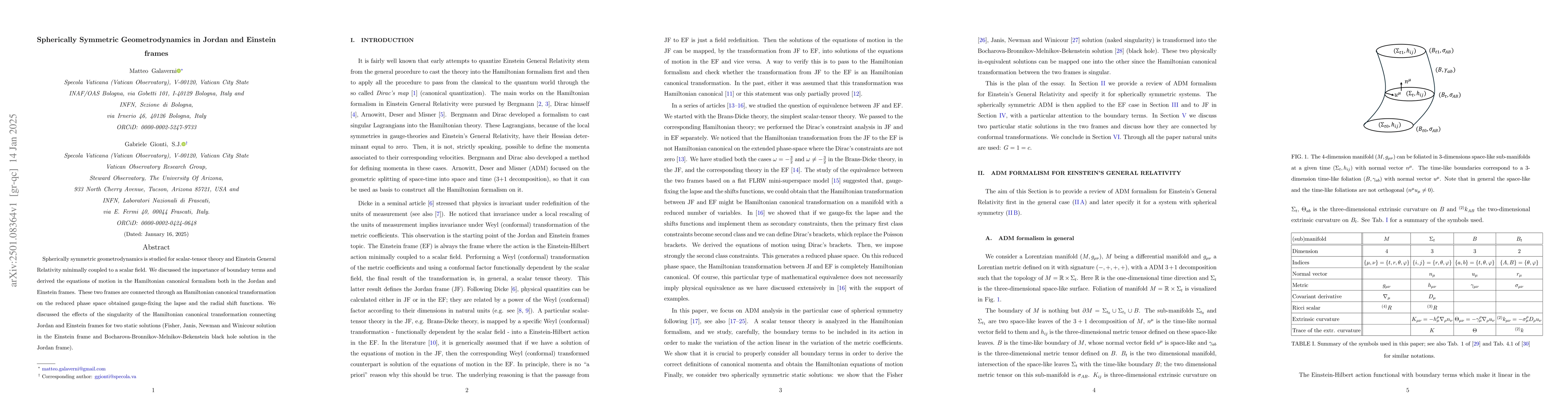 Thumbnail for Spherically Symmetric Geometrodynamics in Jordan and Einstein frames
