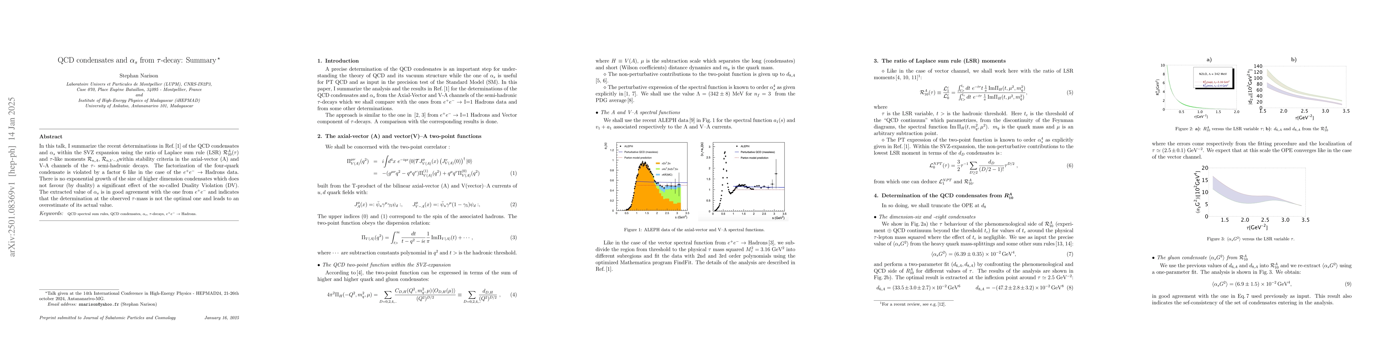 Thumbnail for QCD condensates and $α_s$ from $τ$-decay: Summary