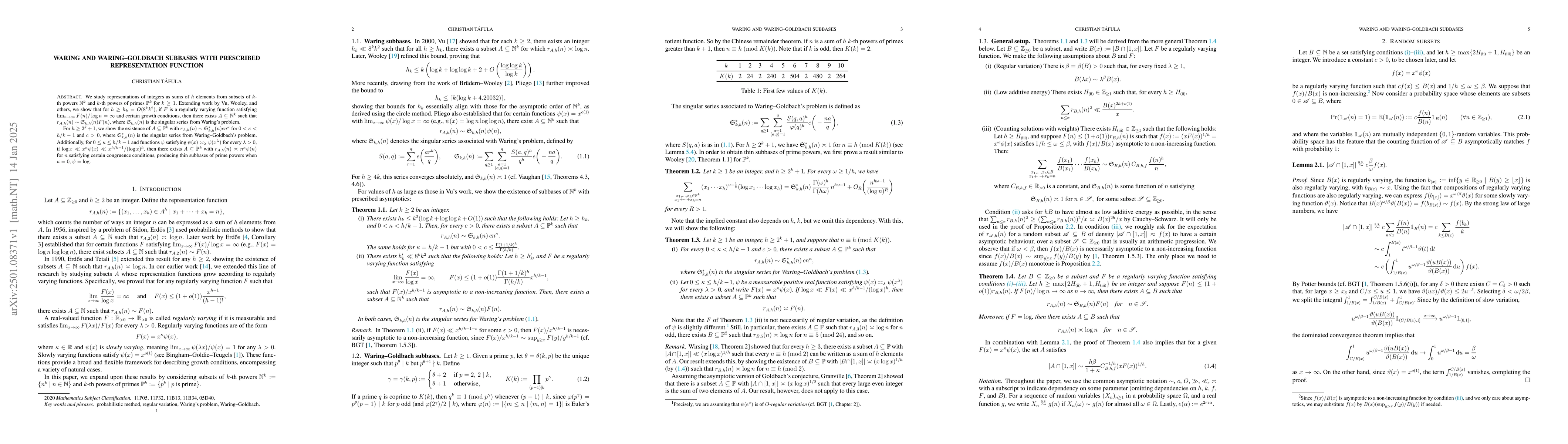 Thumbnail for Waring and Waring-Goldbach subbases with prescribed representation
  function