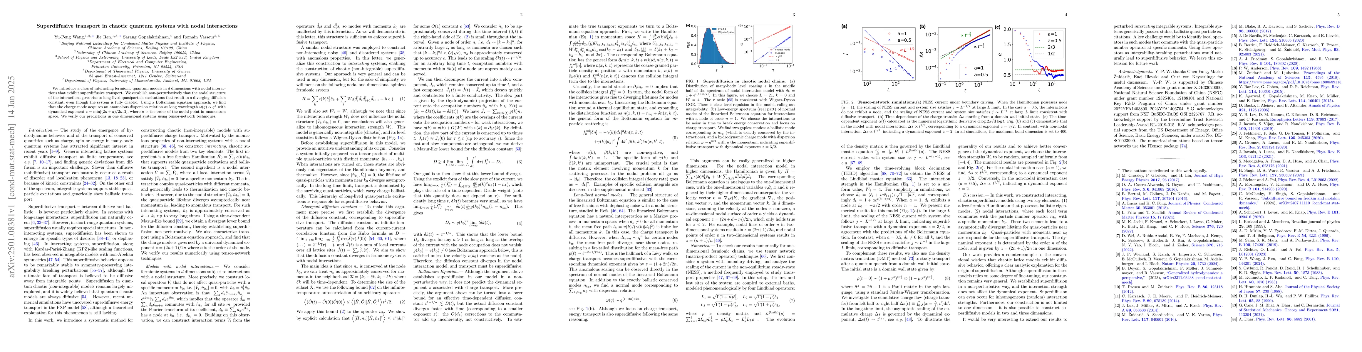 Thumbnail for Superdiffusive transport in chaotic quantum systems with nodal
  interactions