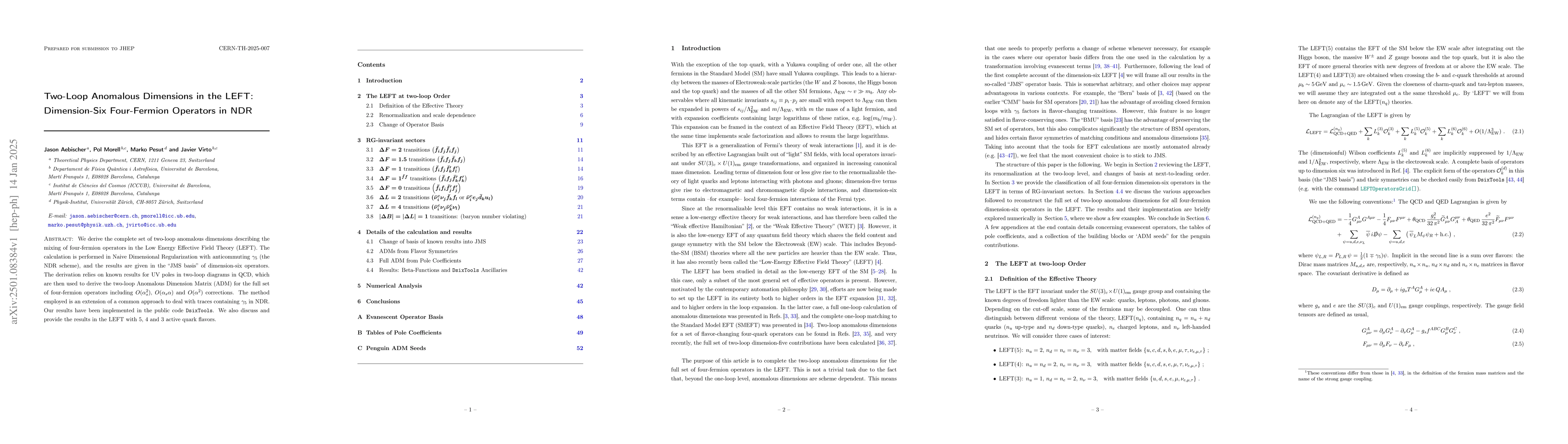 Thumbnail for Two-Loop Anomalous Dimensions in the LEFT: Dimension-Six Four-Fermion
  Operators in NDR