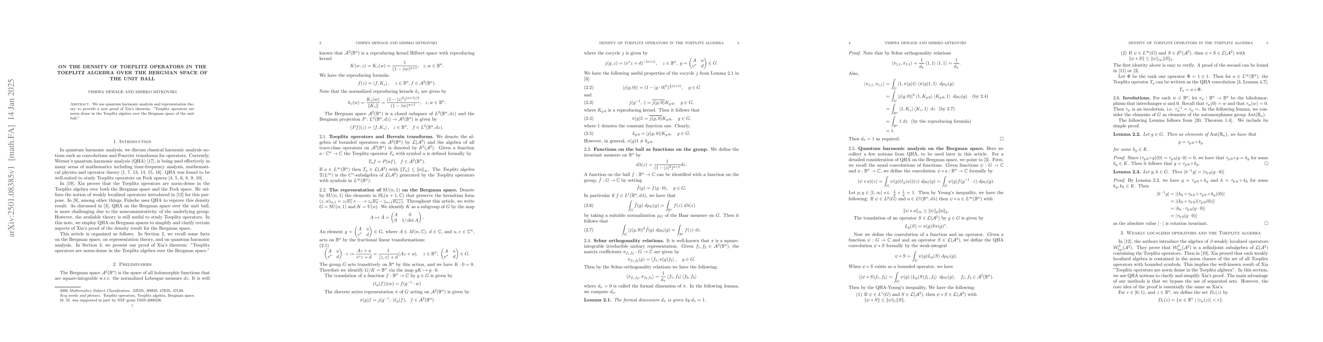 Thumbnail for On the density of Toeplitz operators in the Toeplitz algebra over the
  Bergman space of the unit ball