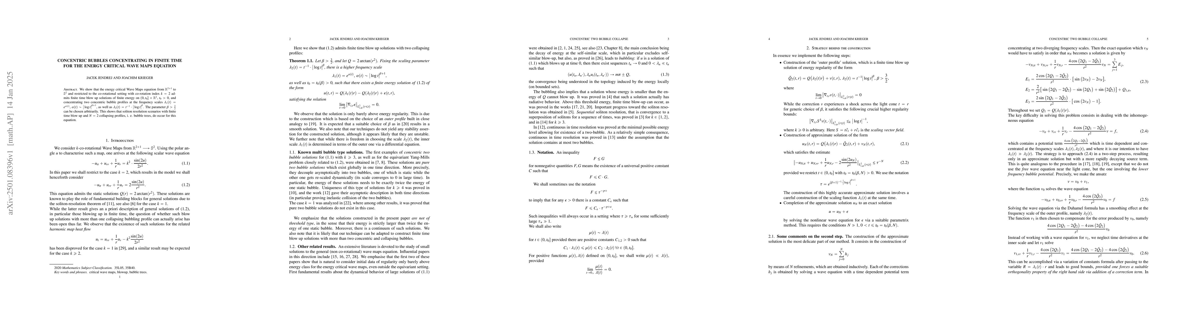 Thumbnail for Concentric bubbles concentrating in finite time for the energy critical
  wave maps equation