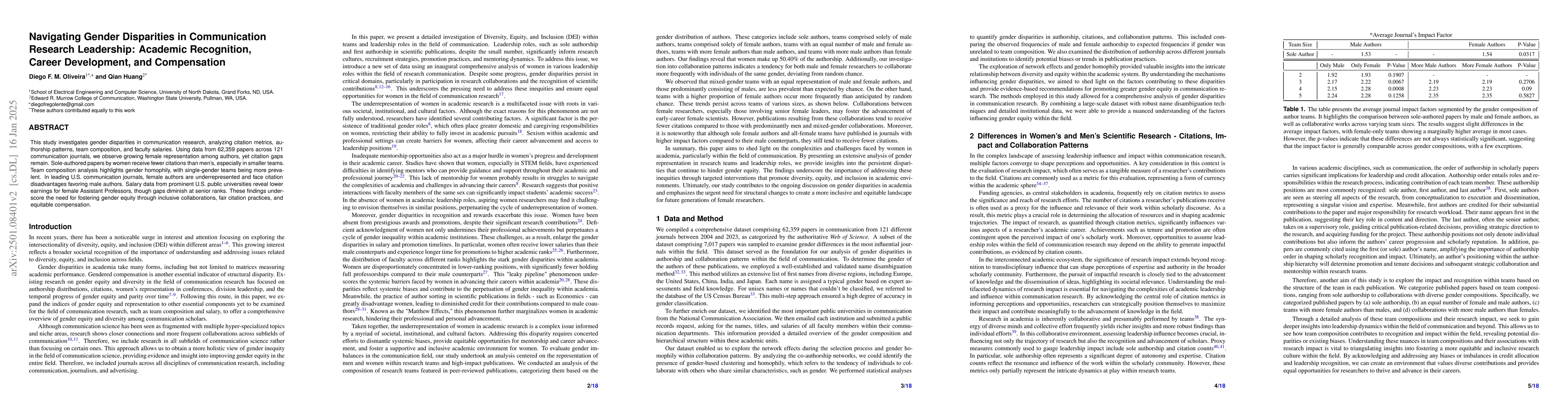 Thumbnail for Navigating Gender Disparities in Communication Research Leadership:
  Academic Recognition, Career Development, and Compensation