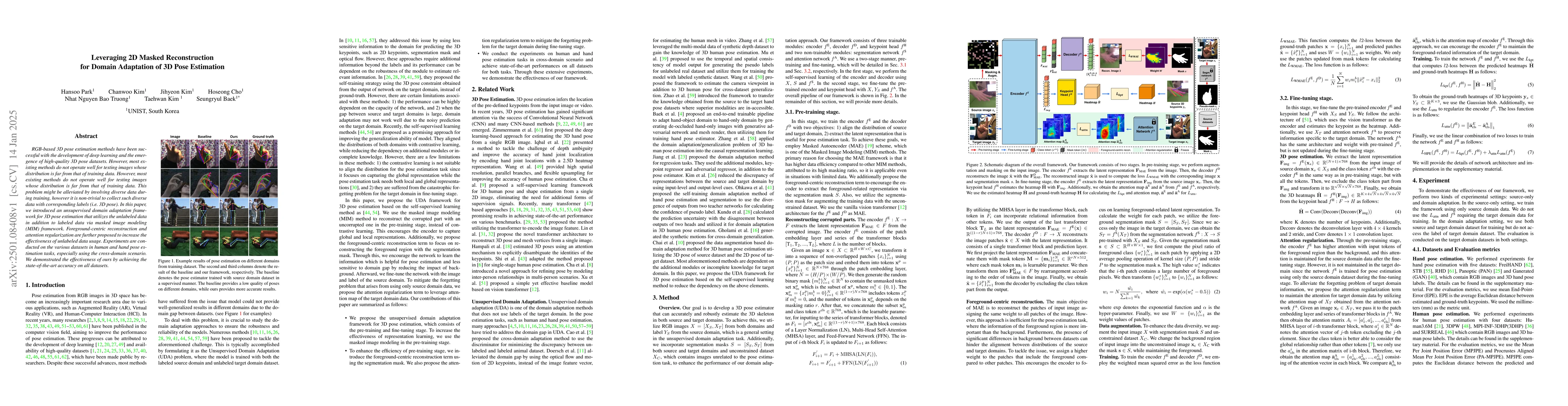 Thumbnail for Leveraging 2D Masked Reconstruction for Domain Adaptation of 3D Pose
  Estimation