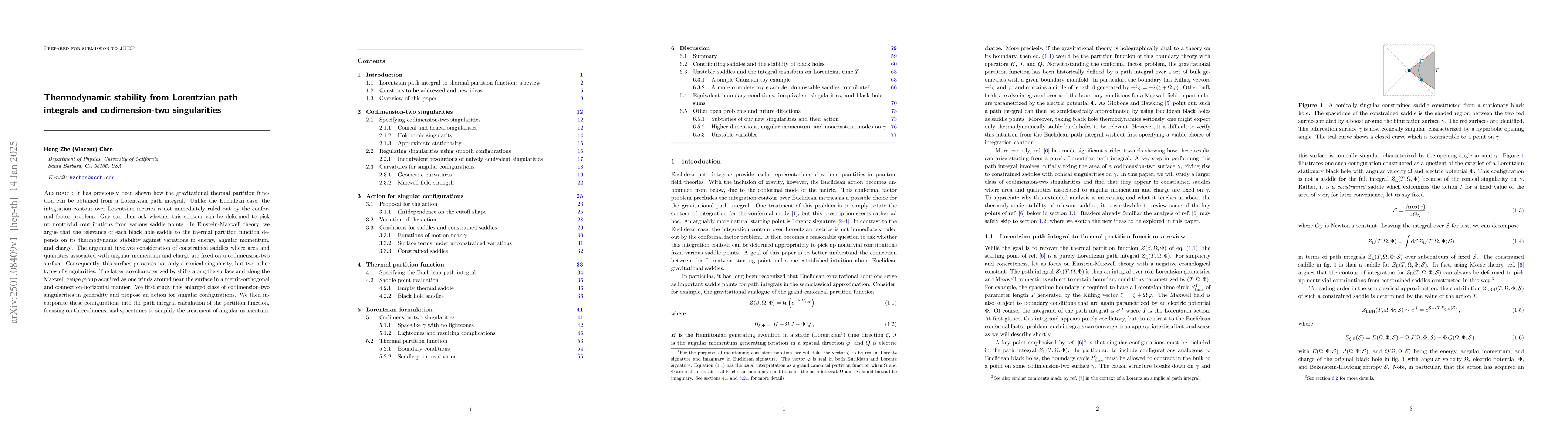 Thumbnail for Thermodynamic stability from Lorentzian path integrals and
  codimension-two singularities