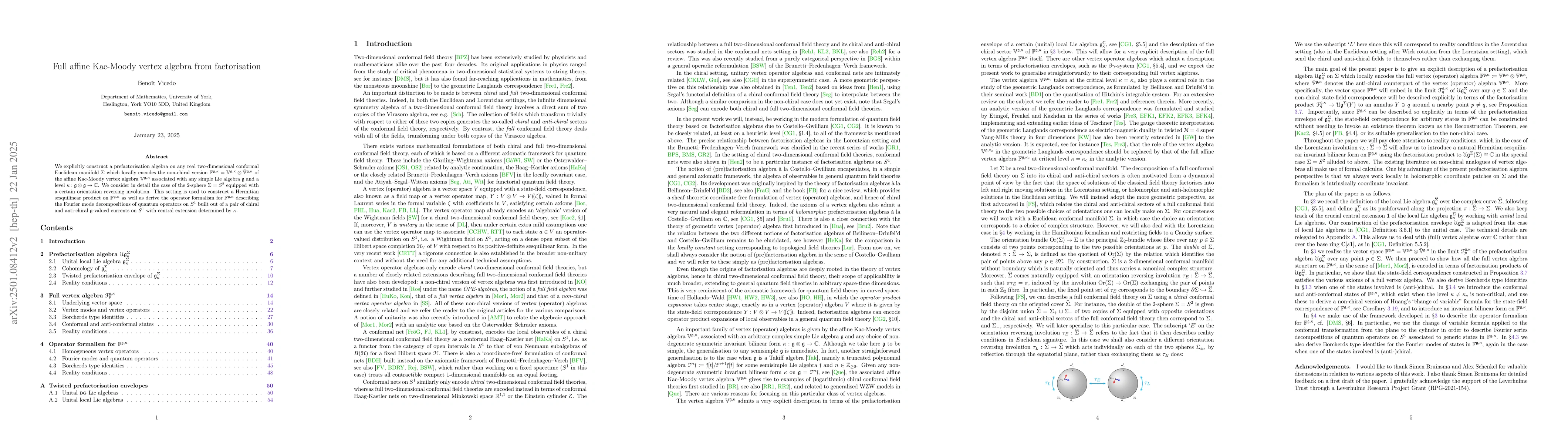 Thumbnail for Full affine Kac-Moody vertex algebra from factorisation