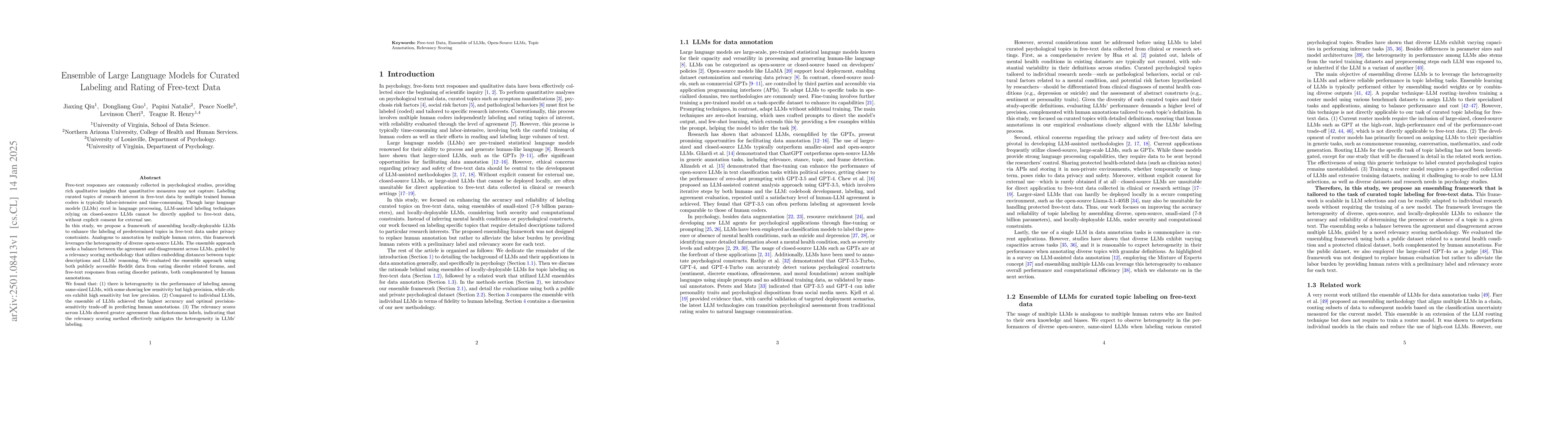 Thumbnail for Ensemble of Large Language Models for Curated Labeling and Rating of
  Free-text Data