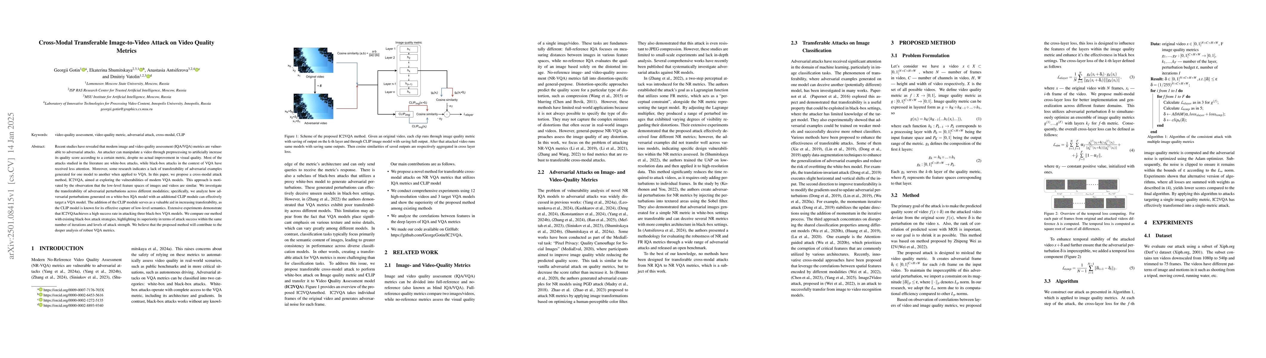 Thumbnail for Cross-Modal Transferable Image-to-Video Attack on Video Quality Metrics