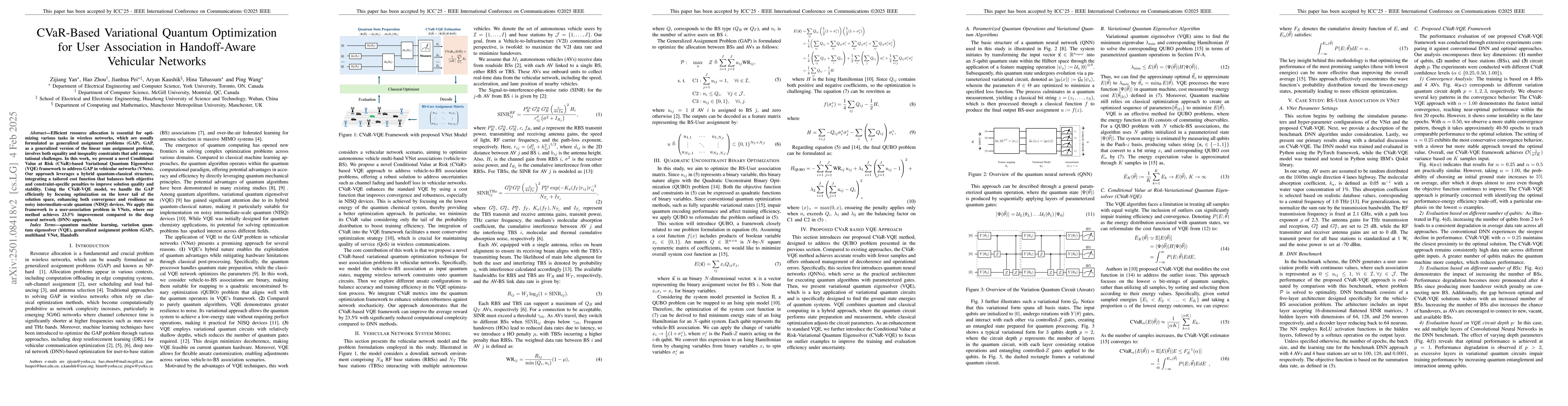 Thumbnail for CVaR-Based Variational Quantum Optimization for User Association in
  Handoff-Aware Vehicular Networks