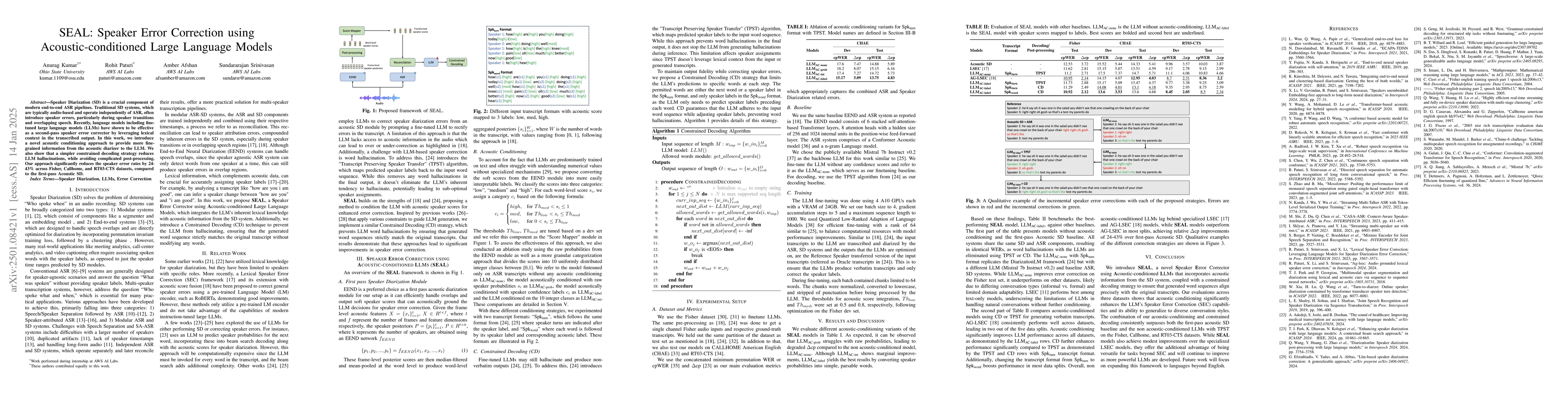 Thumbnail for SEAL: Speaker Error Correction using Acoustic-conditioned Large Language
  Models