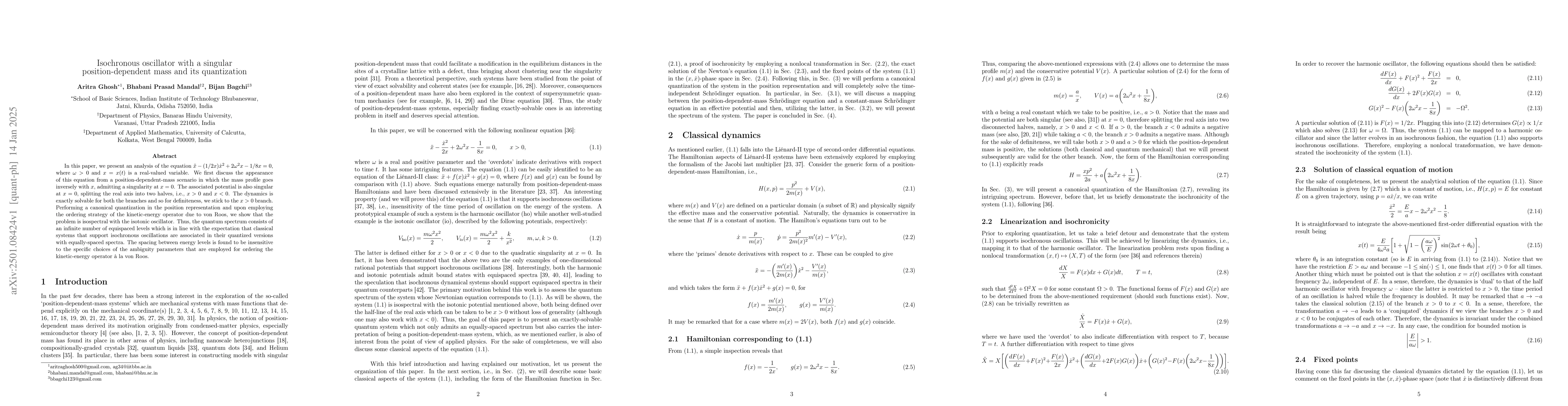 Thumbnail for Isochronous oscillator with a singular position-dependent mass and its
  quantization