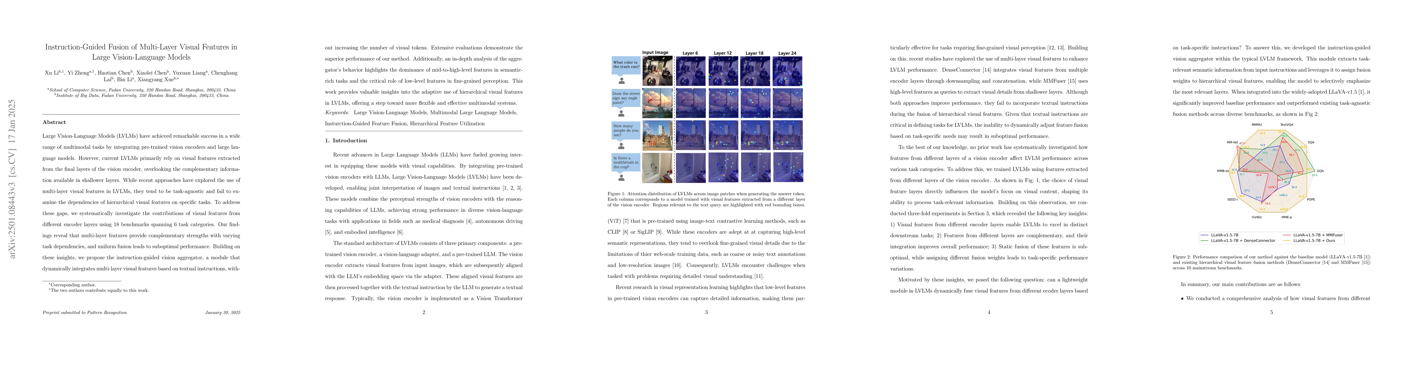 Thumbnail for Instruction-Guided Fusion of Multi-Layer Visual Features in Large
  Vision-Language Models