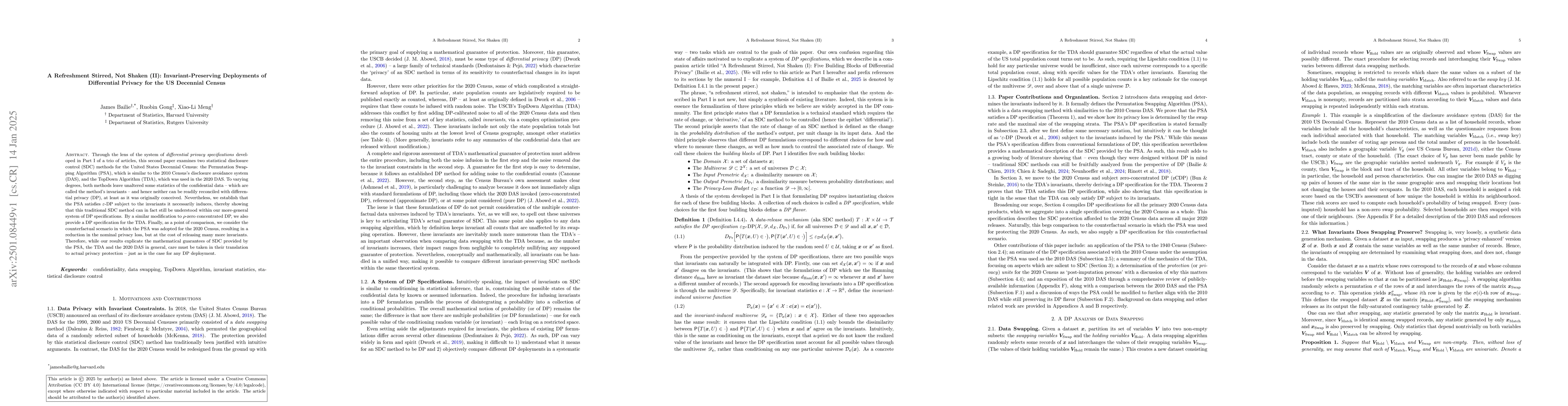 Thumbnail for A Refreshment Stirred, Not Shaken (II): Invariant-Preserving Deployments
  of Differential Privacy for the US Decennial Census