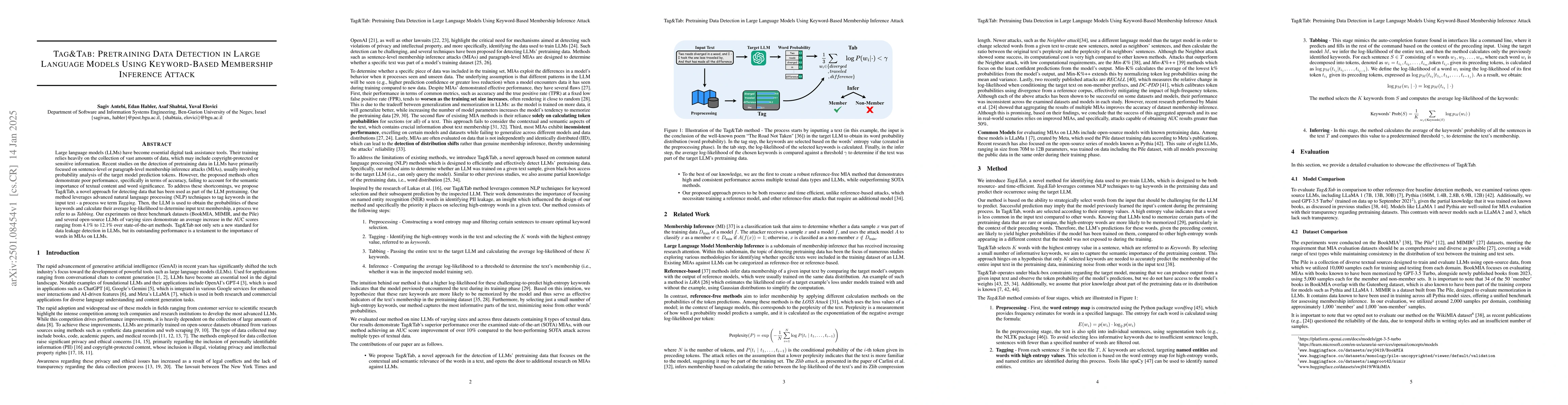 Thumbnail for Tag&Tab: Pretraining Data Detection in Large Language Models Using
  Keyword-Based Membership Inference Attack
