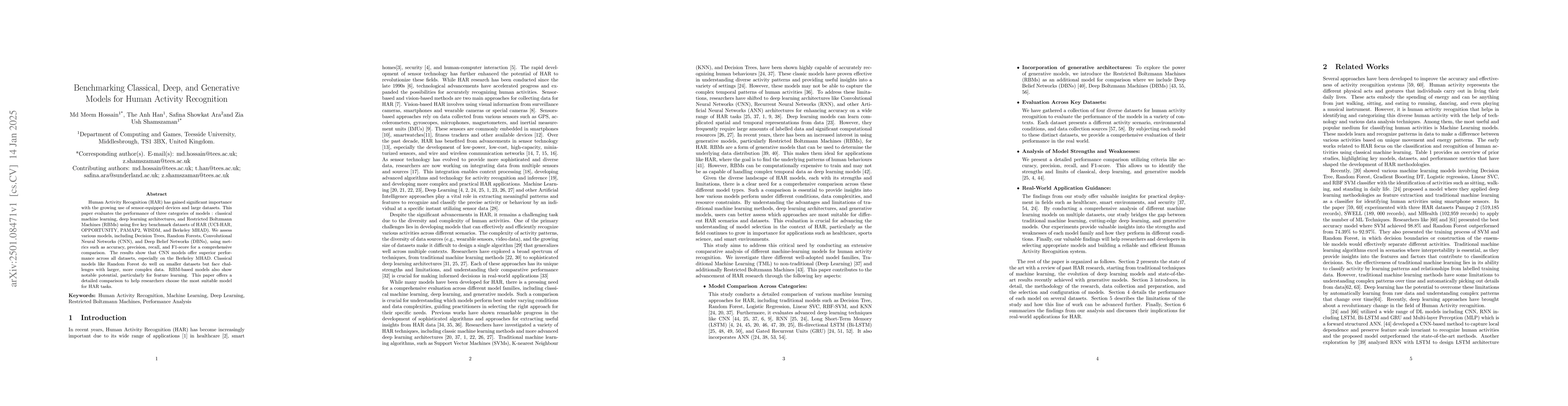 Thumbnail for Benchmarking Classical, Deep, and Generative Models for Human Activity
  Recognition