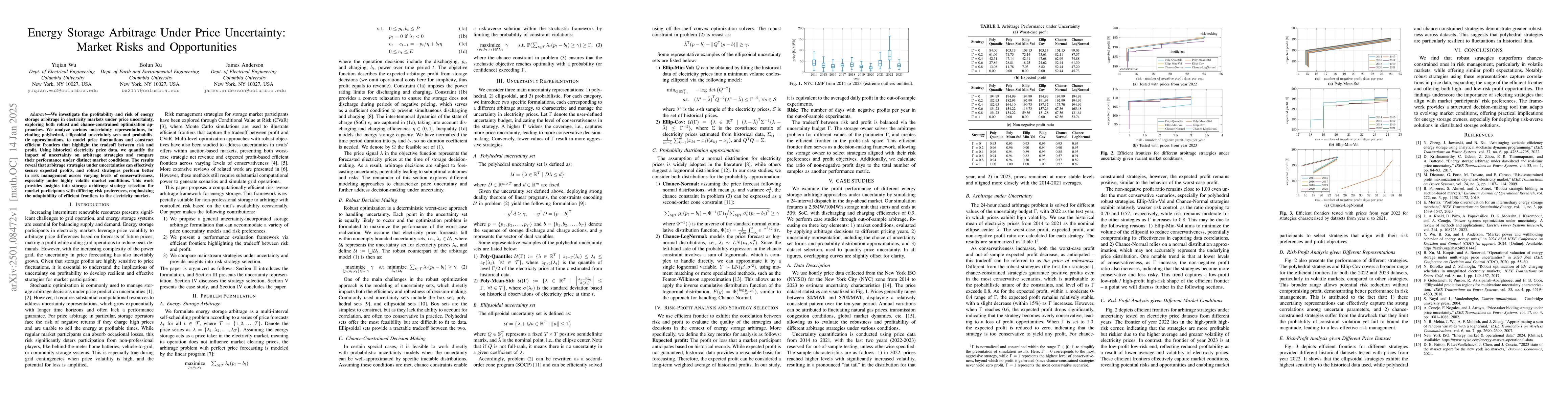 Thumbnail for Energy Storage Arbitrage Under Price Uncertainty: Market Risks and
  Opportunities