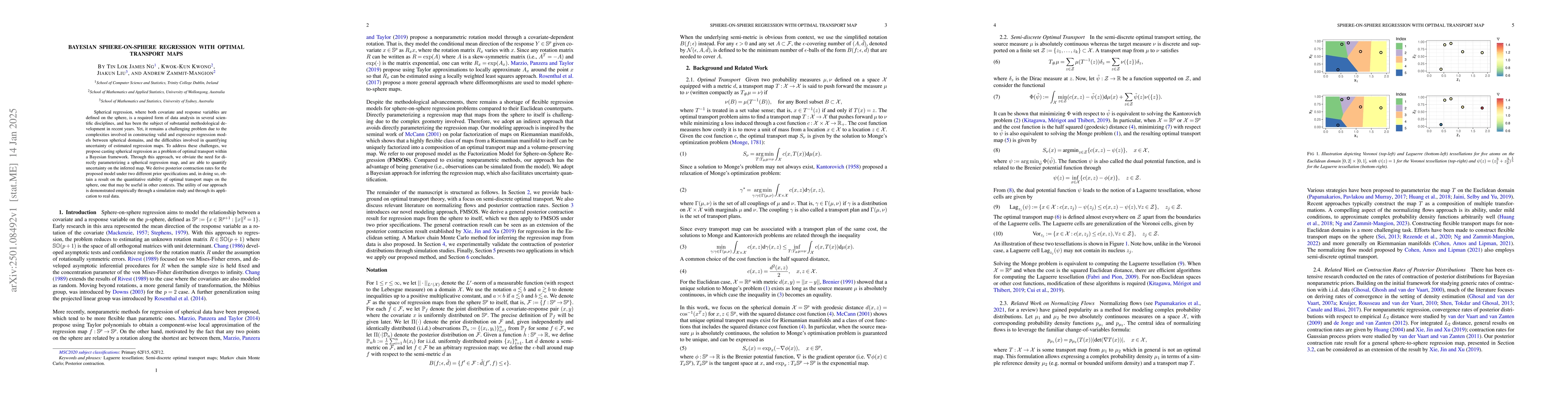 Thumbnail for Bayesian Sphere-on-Sphere Regression with Optimal Transport Maps