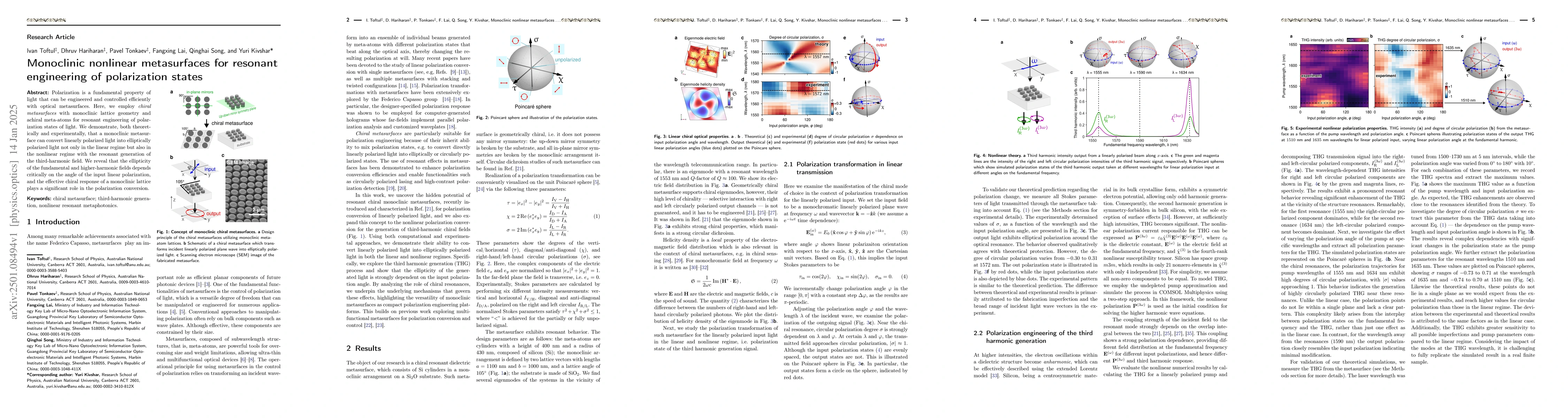 Thumbnail for Monoclinic nonlinear metasurfaces for resonant engineering of
  polarization states