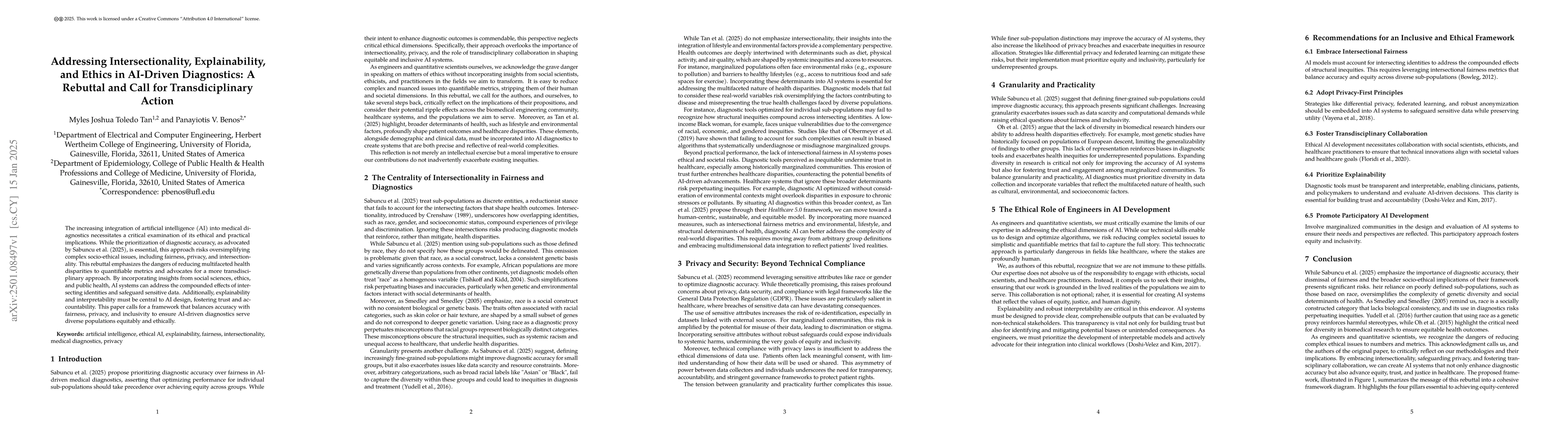 Thumbnail for Addressing Intersectionality, Explainability, and Ethics in AI-Driven
  Diagnostics: A Rebuttal and Call for Transdiciplinary Action