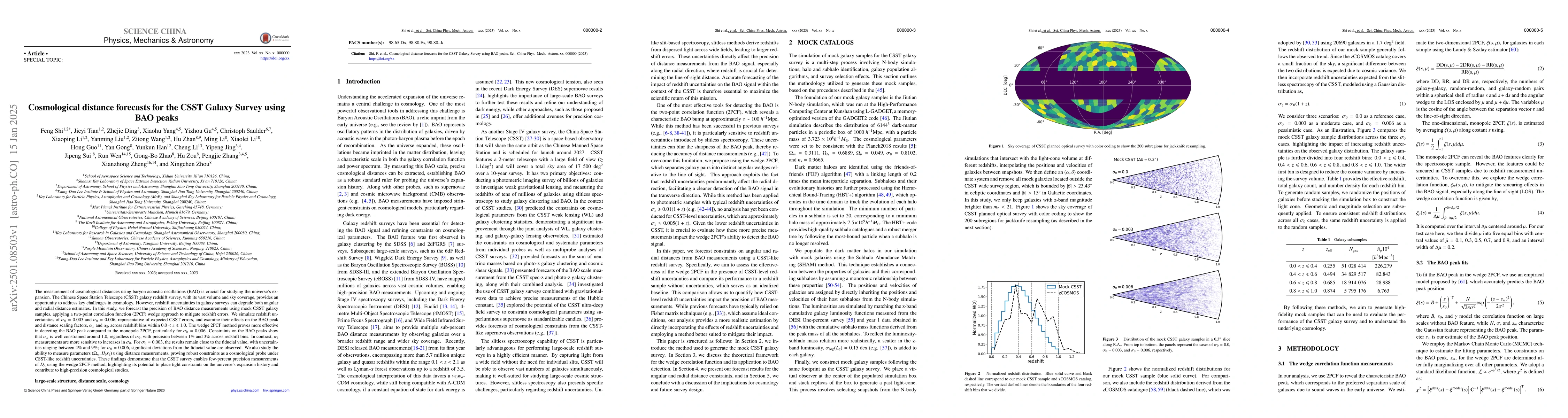 Thumbnail for Cosmological distance forecasts for the CSST Galaxy Survey using BAO
  peaks