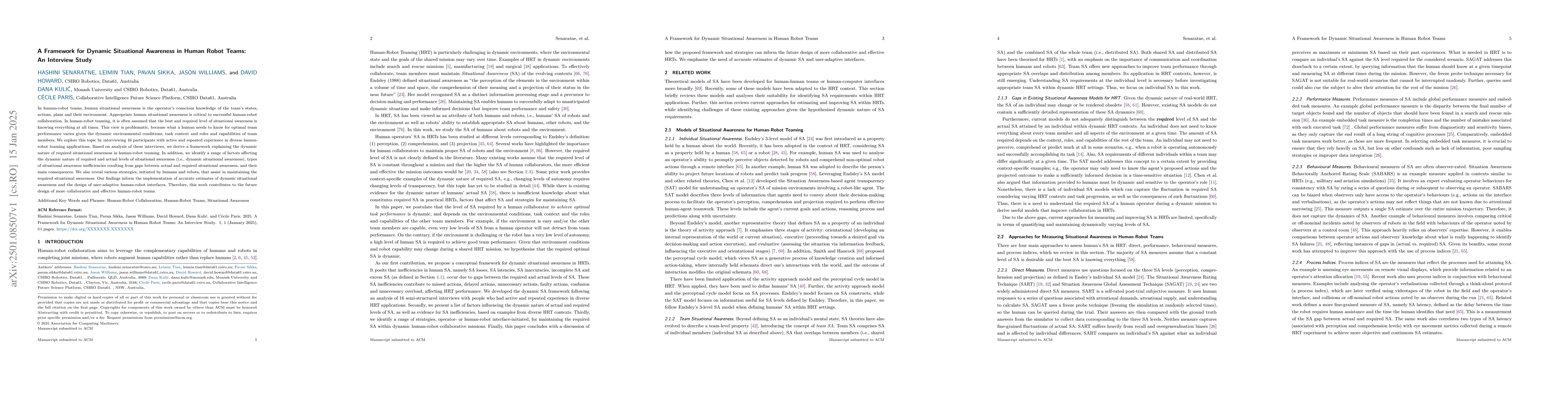 Thumbnail for A Framework for Dynamic Situational Awareness in Human Robot Teams: An
  Interview Study