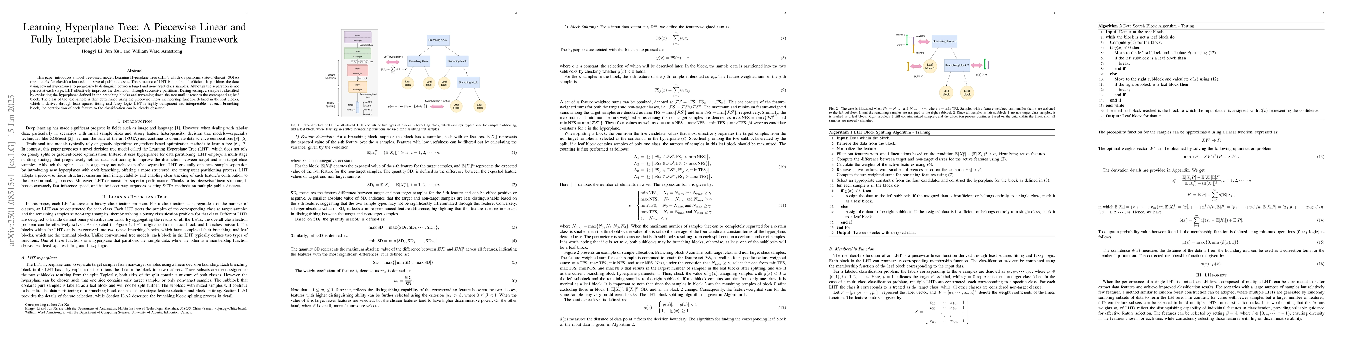 Thumbnail for Learning Hyperplane Tree: A Piecewise Linear and Fully Interpretable
  Decision-making Framework