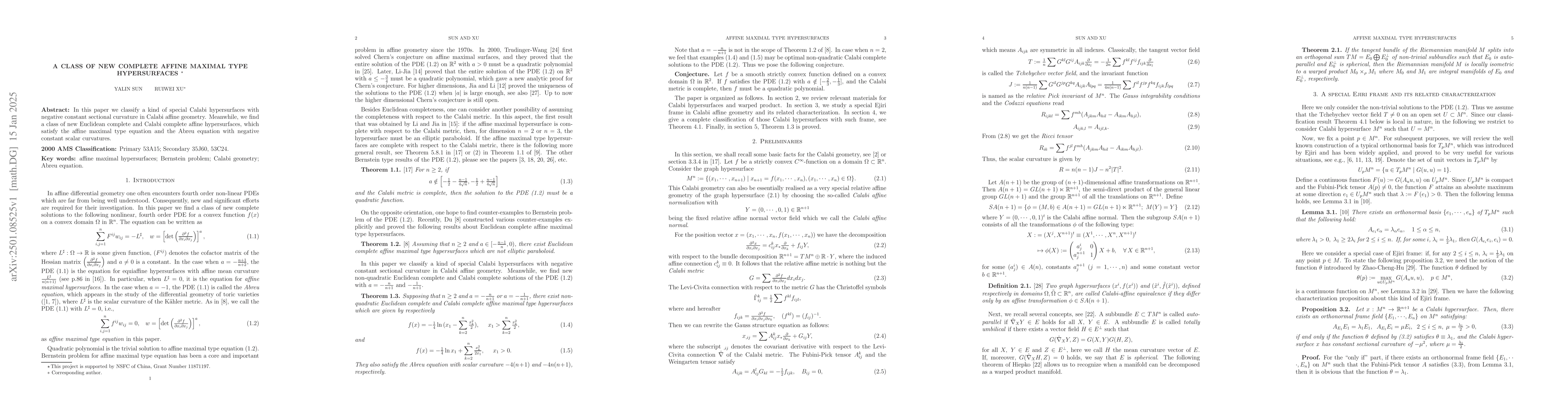 Thumbnail for A class of new complete affine maximal type hypersurfaces