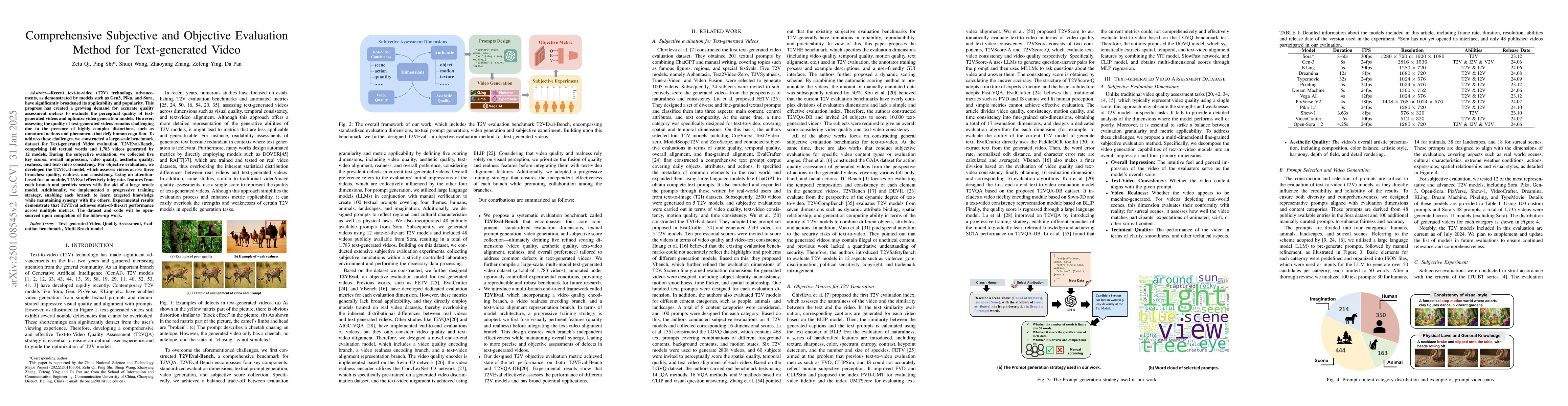Thumbnail for Comprehensive Subjective and Objective Evaluation Method for
  Text-generated Video
