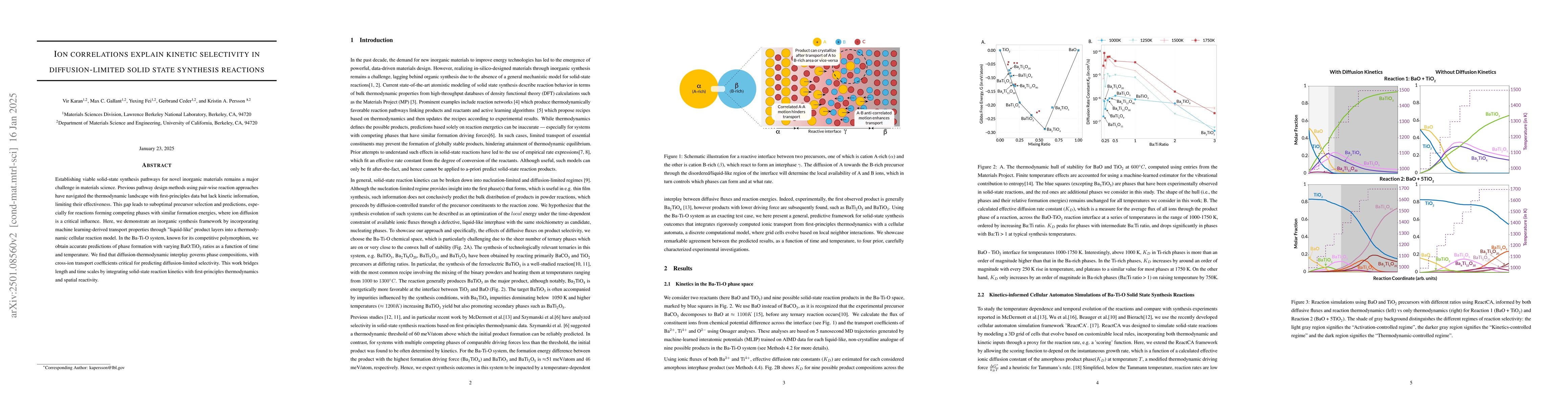 Thumbnail for Ion correlations explain kinetic selectivity in diffusion-limited solid
  state synthesis reactions